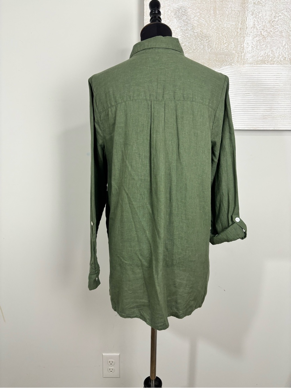 New Directions Women Large Green Linen Lyocell Tunic Roll Tab Sleeve Lightweight - Picture 5 of 11